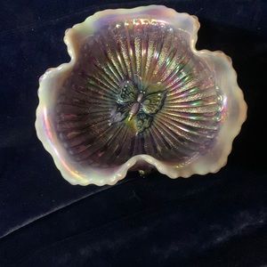 Fenton Plum Opal Butterfly Leaf Tiers carnival Glass Tri corner